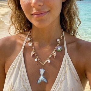 Mermaid Charm Necklace with Gold Plated Chain